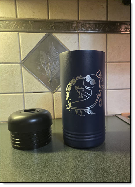 Wine Bottle Chiller Front with Scamp 2025 Reunion logo engraved in silver