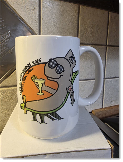 USS Scamp 16 ounce coffee mug, back side with Punta Gorda 2025 reunion logo