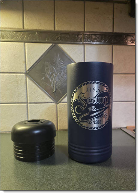 Wine Bottle Chiller back with Scamp patch engraved in silver