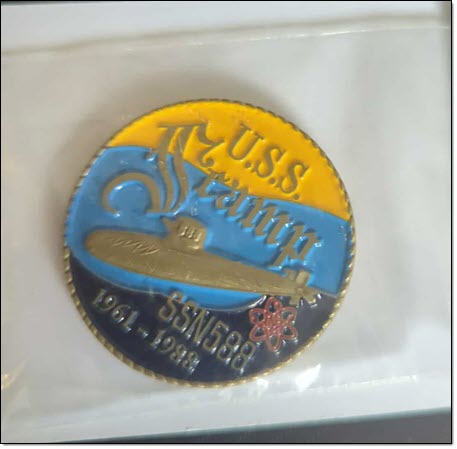 Scamp challenge coin front in full color ship's patch